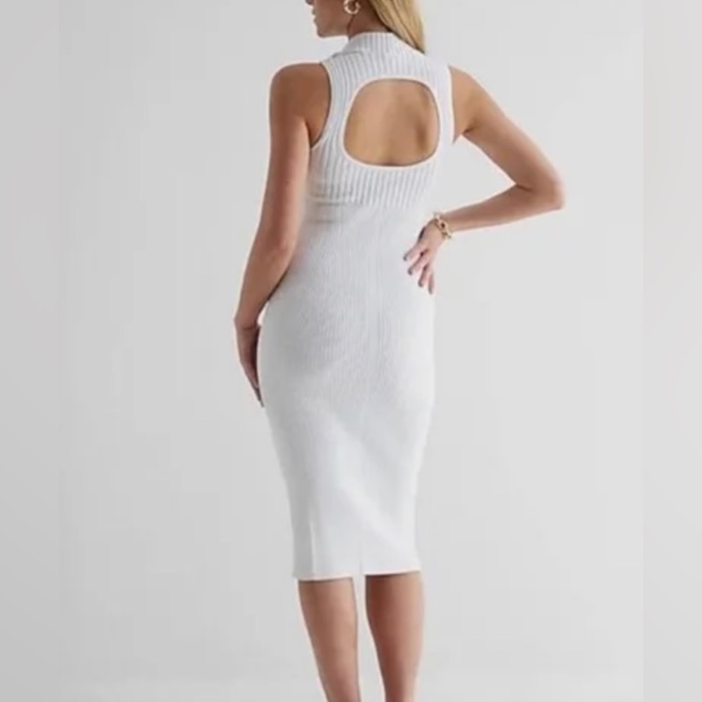 Express body contour ribbed cut out back white midi dress. Size medium.